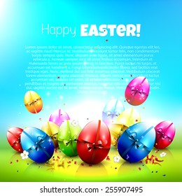 Easter background with colorful eggs and place for your text