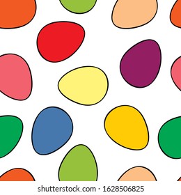 Easter background with colorful eggs. Spring Easter pattern. Easter eggs. Multi-colored eggs on a white background. Vector seamless pattern.