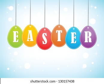 Easter background with colorful hanging eggs