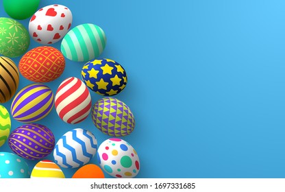 Easter background, colorful traditional decoration for holiday. Traditional colorful dyed eggs pattern. Vector realistic Easter illustration on white background