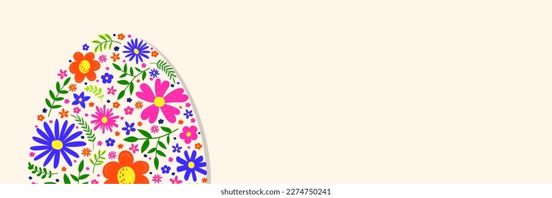 Easter background. Concept of Easter egg with flowers. Banner. Vector illustration