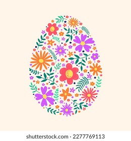 Easter background. Concept of Easter egg with flowers. Vector illustration