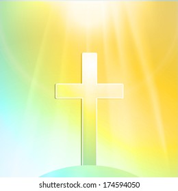 Easter Background with Cross and Glowing Light in yellow and Blue