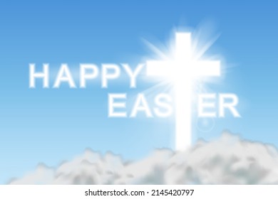 Easter background. Cross and heaven with white clouds. Vector illustration. Eps 10.