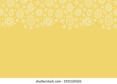 Easter background with cute with decorative eggs and flowers. Vector