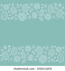 Easter background with cute with decorative eggs and flowers. Vector