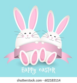 Easter background with cute rabbits