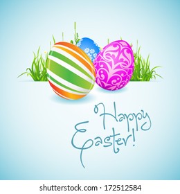 Easter Background with Decorated Eggs and Green Grass