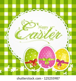 Easter Background with Decorated Eggs and 'Easter' Ornate Script