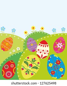 Easter background with decorative pattern eggs.Editable vector