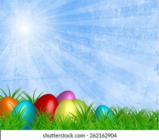 Easter background design, grunge skay texture with rays. Vector eps10.