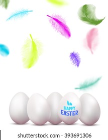 Easter background with egg and colorful  blurred feathers