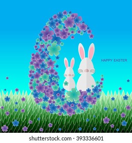 Easter background with egg and flower.