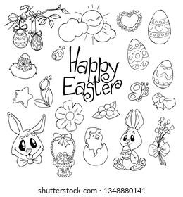 Easter background, egg pattern. Happy Easter greeting card. Vector artwork. Coloring book page for adult, children, kids