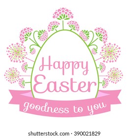 Easter background with egg , ribbon and spring flower. Vector illustration. Lettering