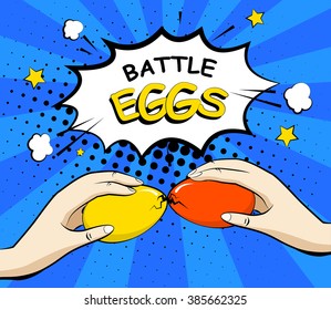 Easter background with eggs battle. Comics style