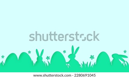 Easter background with eggs and bunnies. Minimal design for card, poster and banner. Vector illustration