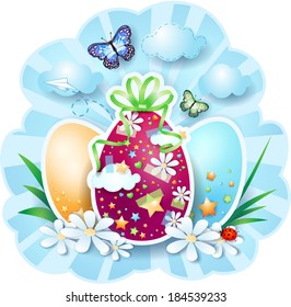 Easter background with eggs and butterflies. Vector