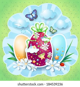 Easter background with eggs and butterflies. Vector 