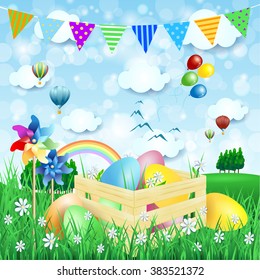 Easter background with Easter eggs and copy space. Vector illustration 