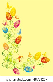easter background with eggs and floral ornament, vector illustration