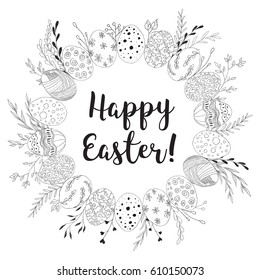 Easter background with eggs and florals