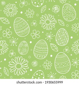 Easter background with eggs and flowers. Wrapping paper concept. Vector