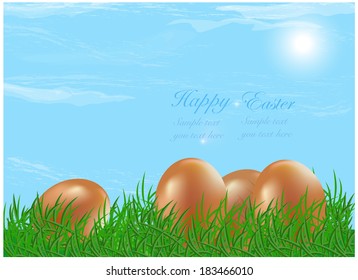 Easter background with eggs in grass
