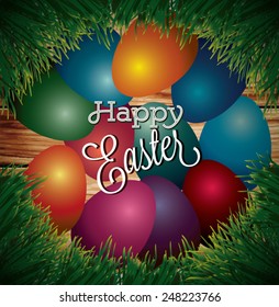 Easter background with eggs in grass and bunny. Have yourself a very Happy Easter.