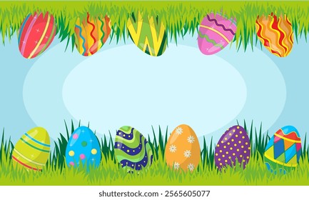 Easter background with eggs and grass. Vector illustration. Eps 10
