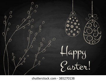 Easter background with and eggs on chalkboard. Vector illustration