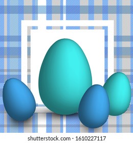 Easter background with easter eggs on striped background. Abstract tartan plaid. Design for card, postcard, wallpaper, posters. Vector stock illustration. 3d collection.