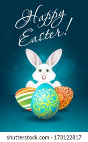 Easter Background with Eggs and Rabbit