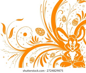 Fondo de Pascua con huevos, conejo y flor Fondo de Pascua con huevos de adorno, conejo y flor, elemento para diseño, Ilustración vectorial