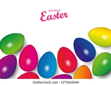 Easter background with eggs in rainbow colors, vector illustration and copy space