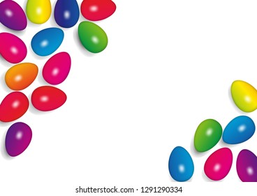 Easter background with eggs in rainbow colors, vector illustration and copy space