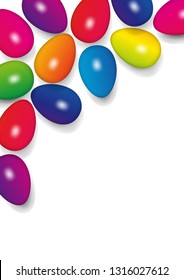 Easter background with eggs in rainbow colors, vector illustration and copy space