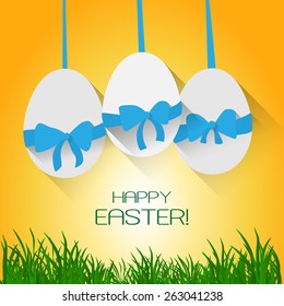 easter background with eggs and ribbon