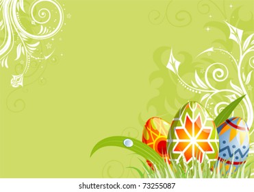 Easter Background with floral and eggs, element for design, vector illustration