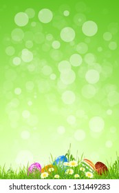 Easter Background with Flowers and Grass