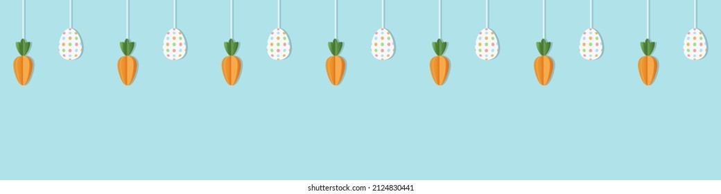 Easter background with a garland of carrots and eggs. Vector illustration.