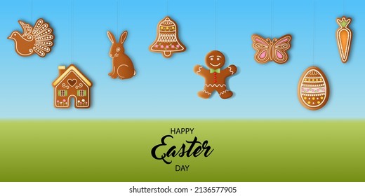 easter background with gingerbread cookies