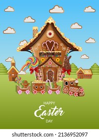easter background with gingerbread landscape