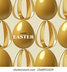 Easter background with gold abstract Easter eggs. Modern minimal vector pattern design.