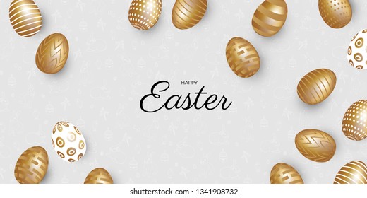Easter background with gold eggs. EPS 10,  vector illustration