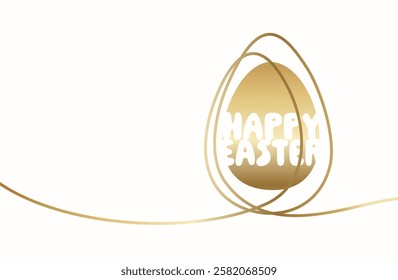 Easter background, gold happy Easter card with egg line