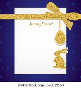 Easter background with gold ribbon and seamless pattern with egg