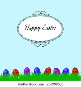 Easter background with grass and colorfull eggs