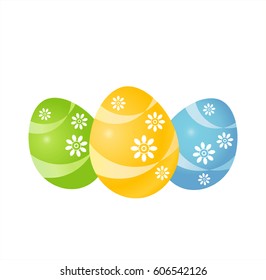 Easter background. Greeting card. Easter multicolored painted eggs isolated on white background. Vector EPS 10, cmyk.