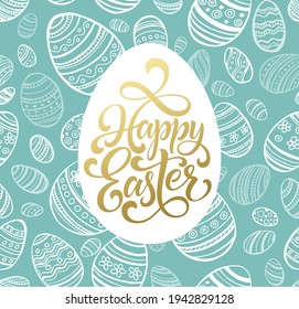 Easter background with Hand draw Happy easter text, Easter eggs with green Background,Eps 10